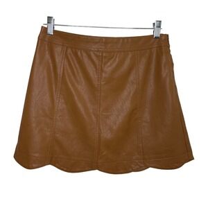 Peach Love Shana Scalloped Skirt Women Medium Camel Brown Faux Leather Boho Chic